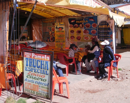 Fresh Trout on the Shores of Lake Titicaca, Bolivia. One of the Many Fresh Seafood Restaurants on the Shores of Lake Titicaca in Copacabana - Serving Mainly 'Trucha' - Fresh Trout