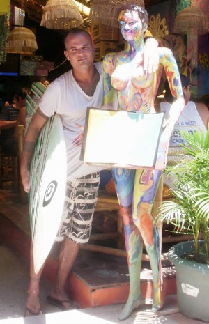 Montañita, Ecuador Travel Photo Memories. Surfer Willing to Pose For the American Tourist