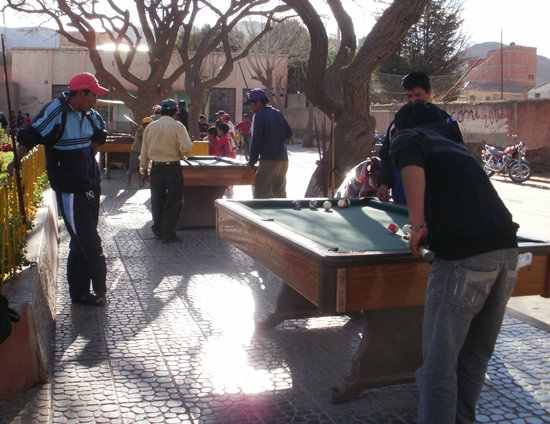 Playing Pool at the Park Across From the Train Station