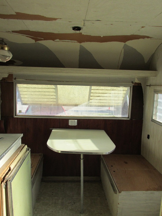 Story of the $200 Vintage Trailer. Striped Colorful Cushions... Made out of Old Foam That Was in the Trailer. That's the Plan.