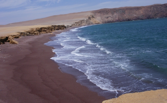 Lagunilla Harbor in the Paracas National Reserve, Peru. Guess Why This is Called Red Beach?